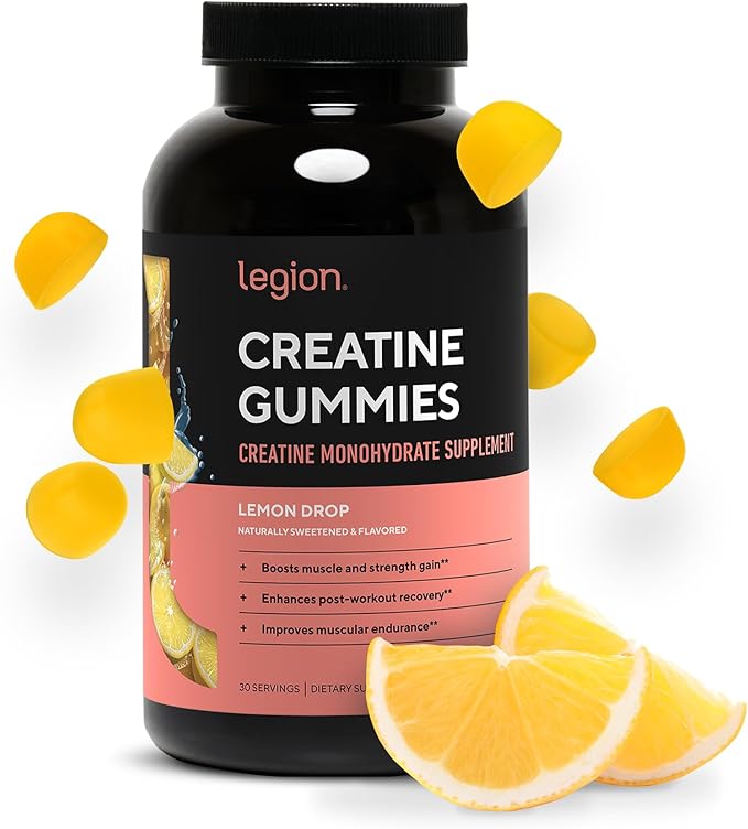 LEGION Creatine Monohydrate Gummies – Clean Chewable Creatine Supplement for Strength, Endurance & Muscle Recovery – 30 Lemon Drop Flavor Servings – No Artificial Flavors or Sweeteners.