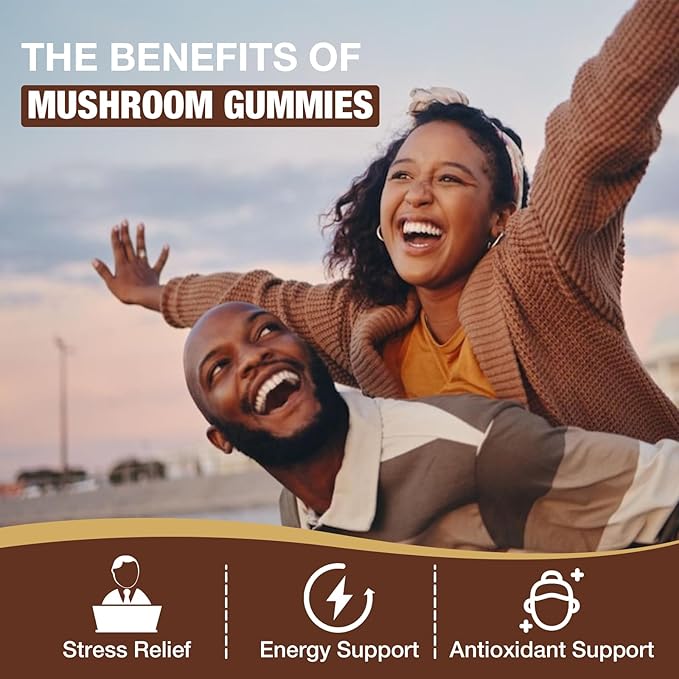2 Pack Mushroom Gummies for Adults, 10 Blend Mushroom Supplement with Lions Mane, Cordyceps, Reishi, Chaga and Turkey Tail for Focus and Energy, Raspberry Flavor, 120 Count