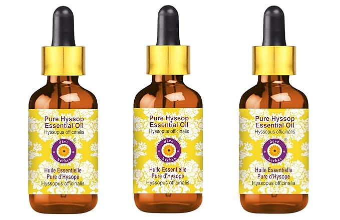Deve Herbes Pure Hyssop Essential Oil (Hyssopus officinalis) with Glass Dropper Steam Distilled (Pack of Three) 100ml X 3 (10 oz)