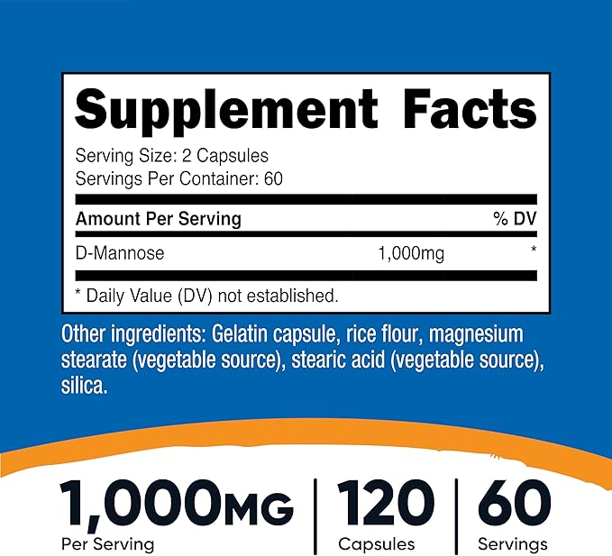 Nutricost D-Mannose 500 mg, 120 Caps (3 Bottles) - 1000mg Per Serving, Non-GMO and Gluten Free