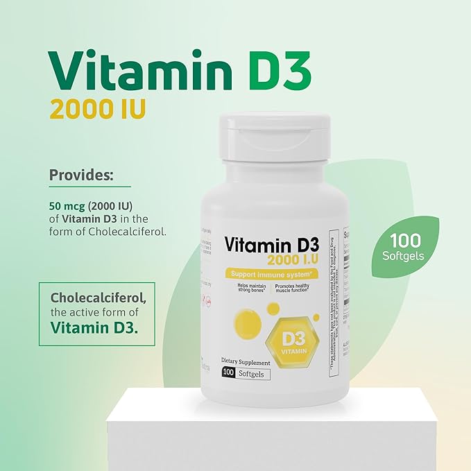 Vitamin D3 2000 IU Softgels – 100 Softgels – Vitamin D3 Supplement for Daily Use