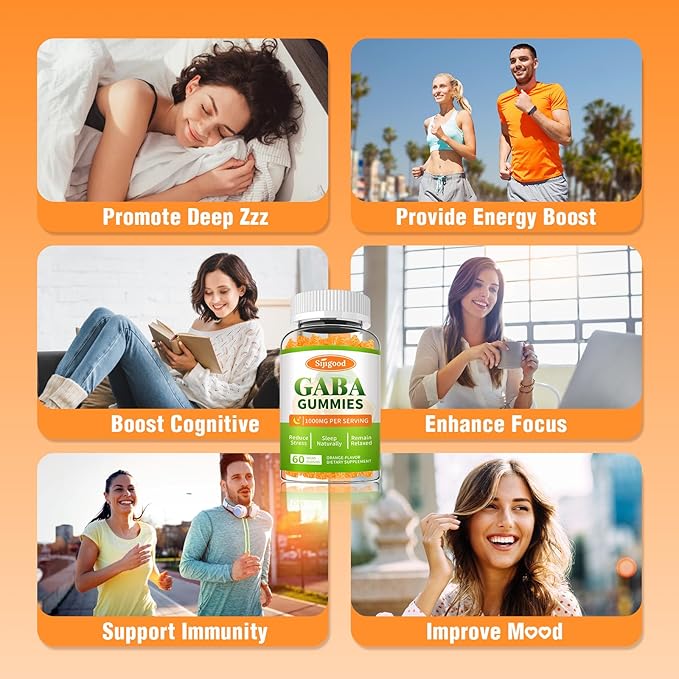 GABA Gummies for Adults, Relaxation, Zzz & Mood – Sugar-Free Calm Gummies with L-Theanine, 5-HTP, Vitamin D3 – Natural Zzz Support, GABA Supplements for Kids, Orange Flavor, 120 Count