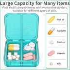 Small Pill Box,4 Compartments Travel Pill Case, Portable Pill Organizer,Mini Pill Container for Pocket,Daily Compact Travel Medicine Holder for Vitamins Fish Oil and Supplement Storage(Green+Cyan)