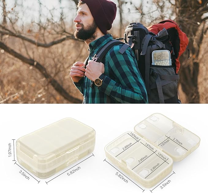 FYY Weekly Pill Organizer with Labels,8 Compartments Travel Daily Pill Case Airtight Moistureproof Large Pill Box to Hold Vitamins, Fish Oil, Supplements,Cotton Swab and Bandages-Beige