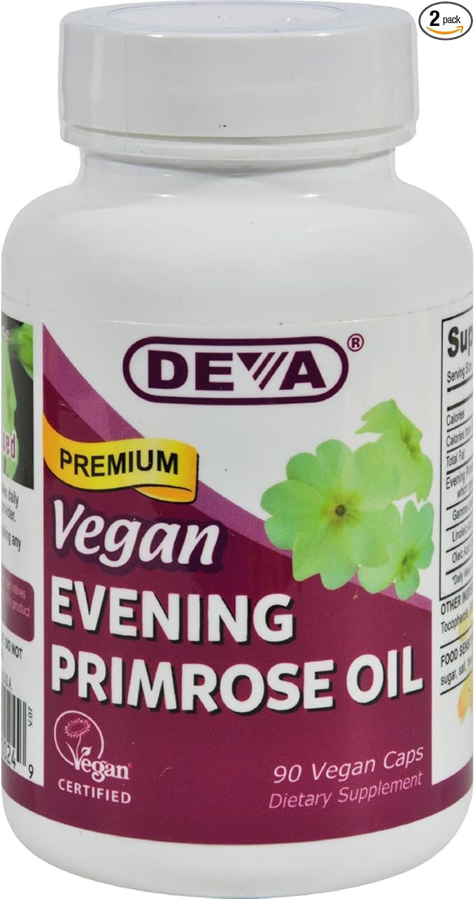 Deva Vegan Evening Primrose Oil - Unrefined - Cold Pressed - Gluten Free - 90 Vegan Capsules (Pack of 2)