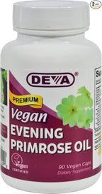 Deva Vegan Evening Primrose Oil - Unrefined - Cold Pressed - Gluten Free - 90 Vegan Capsules (Pack of 2)