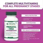 Halal Prenatal Vitamins + DHA, Folic Acid Iron, Ginger for Soothing, One Daily, for All Pregnancy Stages, Gluten Free, Non-GMO, 60 Softgels, 2 Months Supply, USA Made, Halal Vitamins