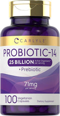 Carlyle Probiotics for Men and Women | 25 Billion CFU | with Prebiotics | 100 Capsules | Vegetarian, Non-GMO, & Gluten Free Supplement