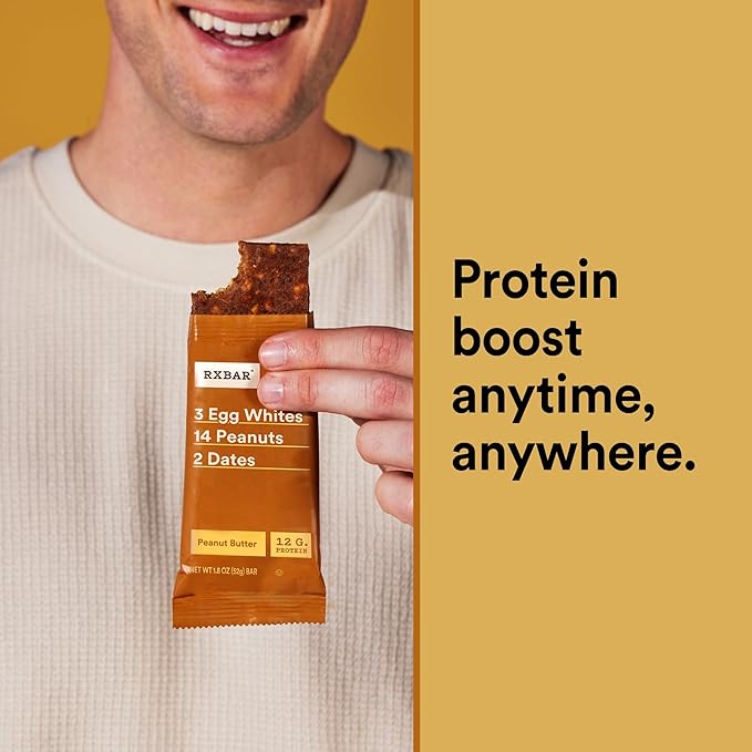 RXBAR Protein Bars, 12g Protein, Gluten Free Snacks, Snack Bars, Peanut Butter, 22oz Box (12 Count)