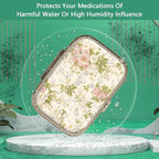 Pill Case Pill Box with Mirror Retro 2 Compartment Small Pill Case for Purse or Pocket Bronze Rectangular Pill Box or Vitamins, Fish Oil, Supplements, Pill Containe Travel Gifts（Vintage Floral）