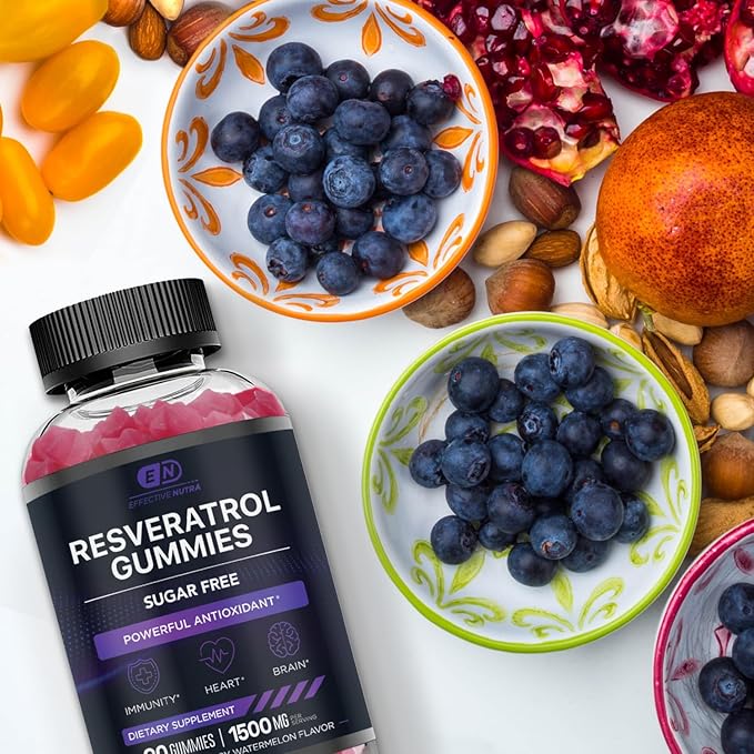 Effective Nutra Resveratrol Gummies 1500mg – Sugar Free Antioxidant Supplement for Heart Health, Immunity & Brain Support – Vegan, Non-GMO, 3rd Party Tested, Raspberry Watermelon, 90 Count