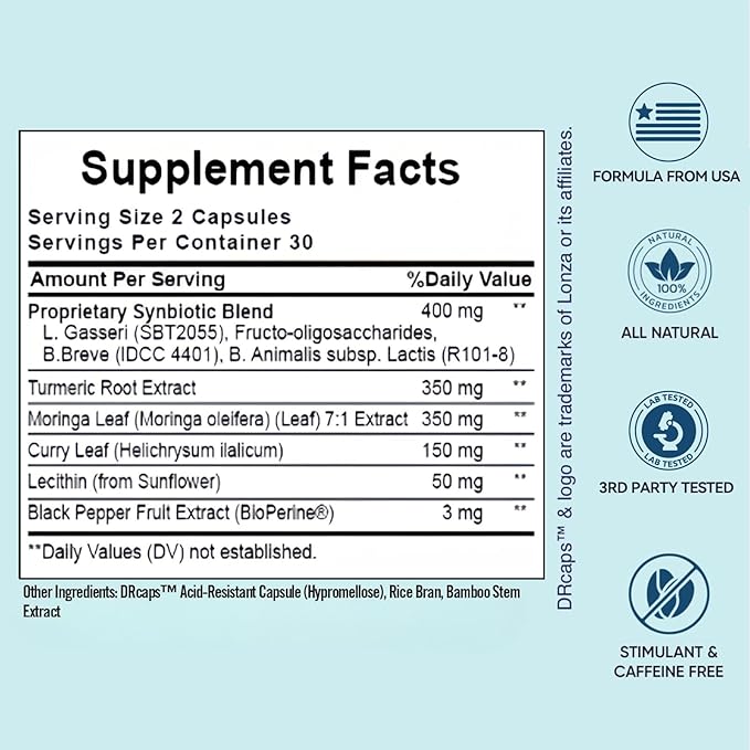 Probiotics for Women Digestive Health, Turmeric Curcumin Moringa, Menopause, Joint Support Sexy Midsection Curves, Bloat, 60 Capsules