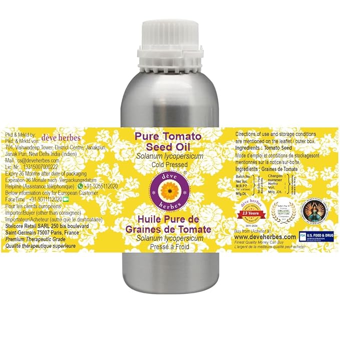 Deve Herbes Pure Tomato Seed Oil (Solanum lycopersicum) Cold Pressed 630ml (21 oz)