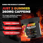 Bounce Pro Shred Blend Pre Workout Gummies – Raspberry Peach – 70 Vegan Gummies with Caffeine, Ashwagandha & L-Theanine for Energy, Focus & Endurance (70 Count (Pack of 1), Raspberry Peach)