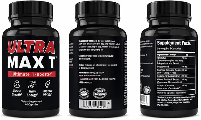 Andro400 Ultra Max T Maximum Strength T-Support Complex – 200:1 Tongkat Ali, ForsLean, & D-Aspartic Acid – Premium Formula for Lean Muscle & Metabolism – 2 Pack, 120 Capsules, 60 Day Supply
