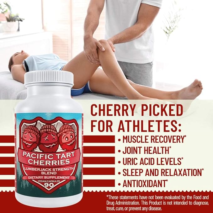 Tart Cherry Capsules Grown in USA - Lumberjack Strength Blend - Tart Cherry Powder with Bilberry (60 Count)