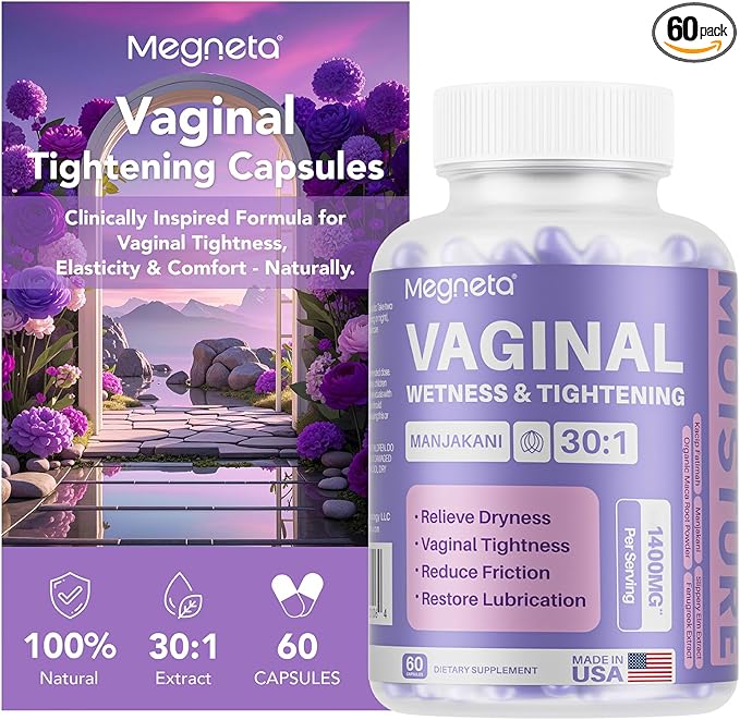 Vaginal Tightening Capsules for Women – Kacip Fatimah, Manjakani & Slippery Elm – Support Elasticity, pH Balance & Intimate Dryness Relief – 60 Vegan Capsules