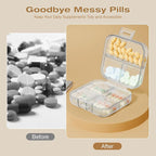Small Travel Pill Box, Double Layer 7-Compartments Pill Organizer, 3.1" x 3.1" x 1.4" Portable Weekly Pill Case Container for Pocket, 7 Day Compact Medicine Holder for Vitamins, Fish Oils Clear