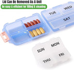 7 Day Compact Pill Organizer, Foldable Portable Travel Pill Box with Double Protection, Daily Small Pill Case Dispenser for Medication, Vitamins, Supplements (Clear Blue)