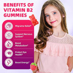 Vitamin B2 Gummies for Kids & Adults, VIT B2 Riboflavin 400mg Supplement with Magnesium for Migraine Relief & Nervous System Support, Non-GMO, Vegan, Raspberry Flavor 60 Count
