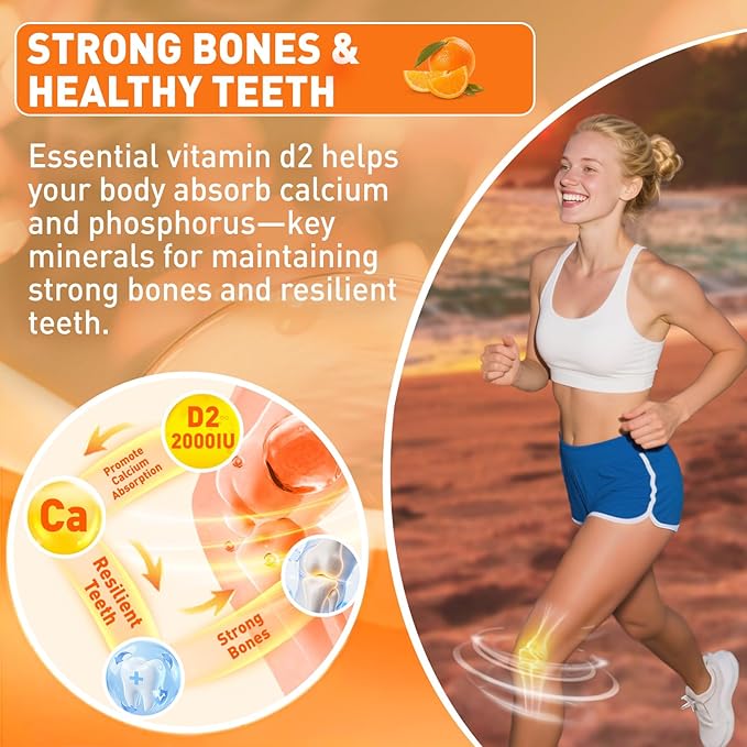 duwhot Vitamin D2 Gummies 2000 IU, Plant-Based D2 Vitamin Supplement from Whole Mushroom, Immune Support, Daily Sunshine Supply，Vegan, Non-GMO, Orange, 120