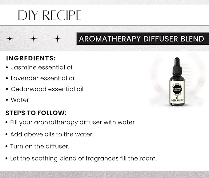 Earth N Pure Jasmine Essential Oil|100% Natural and Therapeutic Grade|Undiluted|for Aromatherapy|Flawless Skin|Soap Making|Massage|Improve Hair Growth|Relaxation|with Glass Dropper |100ML