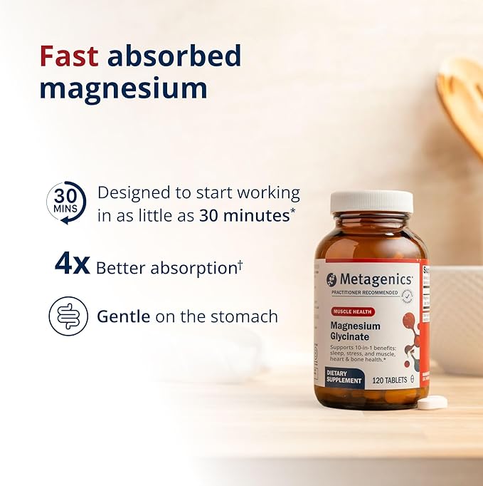 Metagenics Magnesium Glycinate - Highly Absorbable Magnesium Supplement for Sleep, Stress Relief & Muscle Relaxation* - Supports Bone, Heart & Nerve Health* - Non-GMO, Gluten-Free - 240 Tablets