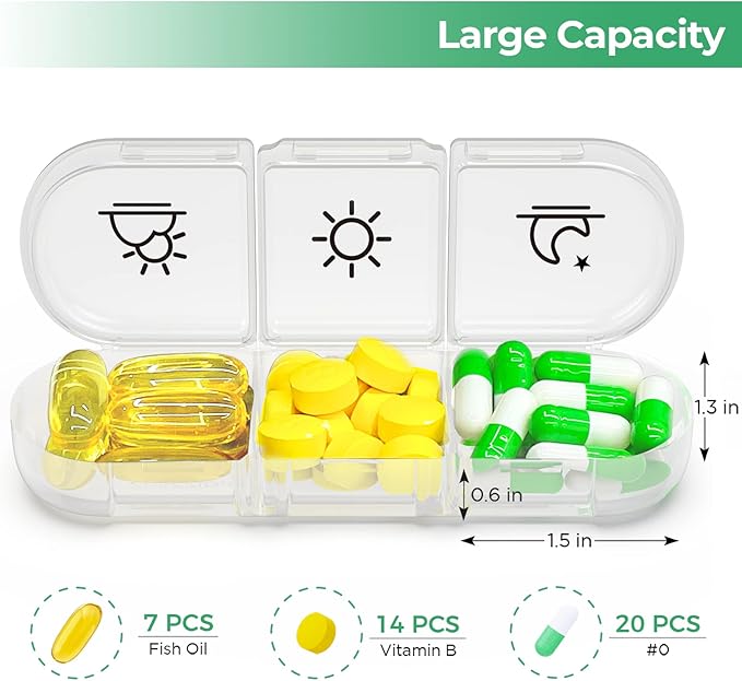 PULIV Weekly Pill Organizer 3 Times a Day, Portable Travel Pill Box 7 Day with Large Pill Containers, Light-Proof Pill Case for Vitamins, Medication, Supplements and Fish Oils (White)