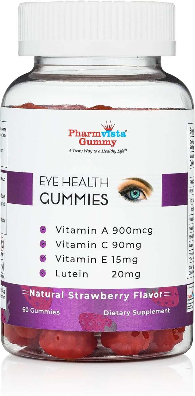 Pharmvista Eye Health Support Gummy - Vitamin A + C + E + Lutein - Gluten Free, Vegan Friendly Supplement - 60 Count