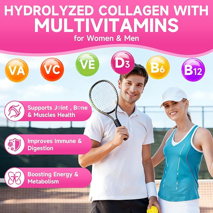 Collagen Gummies for Women & Men, Hydrolyzed Collagen Peptides(Type I, II, III, V, X) with Biotin, Hyaluronic Acid, MultiVitamins, Supports Healthy Skin, Thick Hair &Strong Nails, Sugar Free, 120Cts