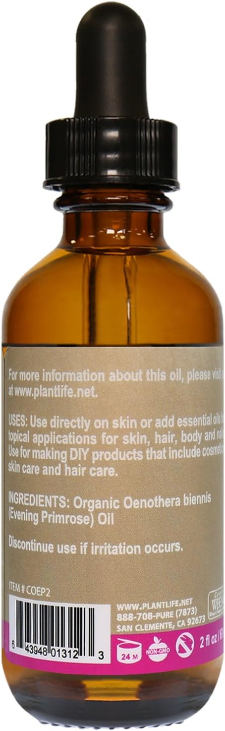 Plantlife Evening Primrose Carrier Oil - Cold Pressed, Non-GMO, and Gluten Free Carrier Oils - for Skin, Hair, and Personal Care - 2 oz