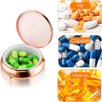 WLLHYF Pill Box Cute Small Pill Box for Purse & Pocket Medicine Organizer Travel Pillbox Waterproof Pill Case Metal Pill Container Holder for Vitamins, Fish Oil, Supplements (Rosegold)