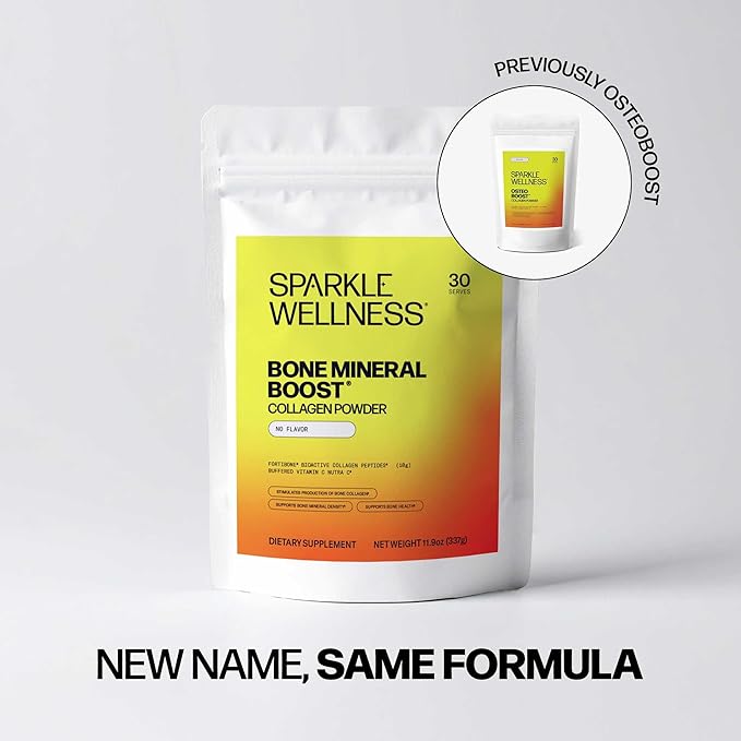 Sparkle Wellness FORTIBONE Bioactive Collagen Peptides | Collagen Powder Supplement with Nutra C Buffered Vitamin C for Bone Health | Bone Mineral Boost (Orange) [30 Serves]