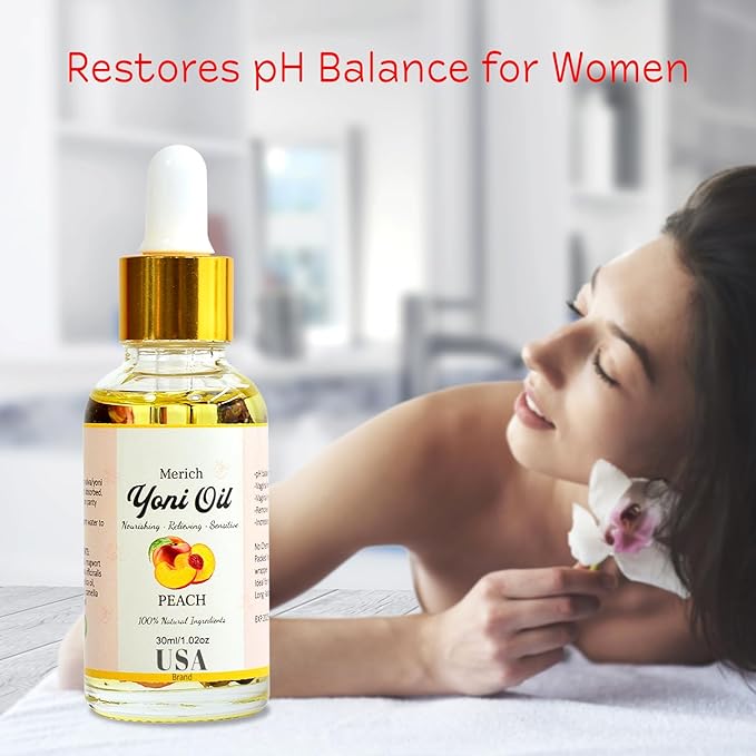 MERICH Natural Yoni Oil for Women | pH Balancing Vaginal Detox Oil, Peach | Rejuvenating Formula for Dark Spots & Ingrown Hair | Odor Eliminator & Gentle Cleansing Feminine Care | 1 oz