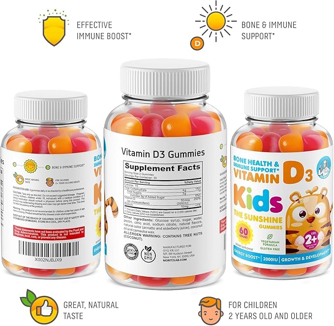 DR. MORITZ Vitamin D3 Gummies for Kids & Adults 2000 IU - High-Absorption Vitamin D Kids Gummies Supplements - Vegetarian, Immune Support D3 for Adults & Kids (60 Count)