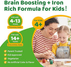 Iron Supplement Gummies for Kids, Kids Multivitamin with Iron Gummies - Zinc, Vitamin B Complex, A, C, D3, B12, Folate for Blood Builder & Energy Support, Vegan Sugar Free Green Apple & Kiwi 60ct