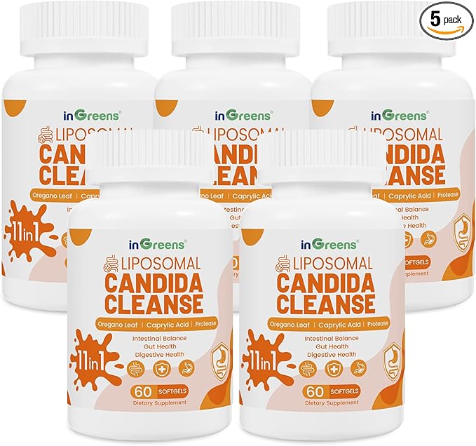 11-in-1 Candida Support Supplement, Antifungal Overgrowth, Intestinal Detox & Gut Health for Women & Men, Balance Probiotic, Natural Herbal Oregano & Caprylic Acid Softgels, 300 Count