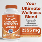 5-in-1 Ceylon Cinnamon Capsules 2355mg - Apple Cider Vinegar Capsules with Turmeric, Panax Ginseng & Bioperine - Cinnamon Supplements for Women & Men - Non-GMO, Vegan, Gluten-Free (120 Ct) (3-Pack)