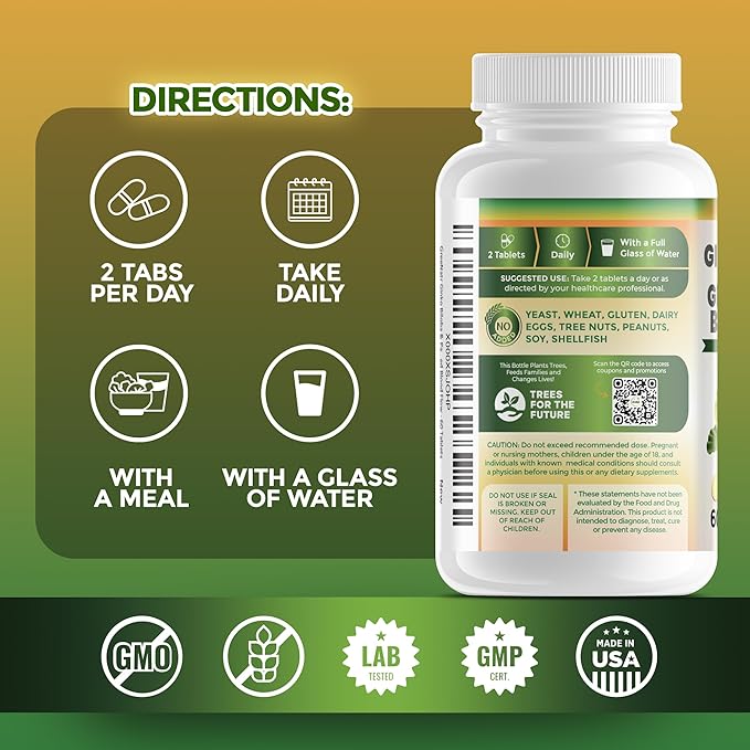 GreeNatr Ginko Biloba & Panax Ginseng Supplement - Red Ginseng Brain Supplement for Memory and Focus - Ginkgo Biloba Supplements for Good Vision, Immune System and Improved Blood Flow - 12 Bottles