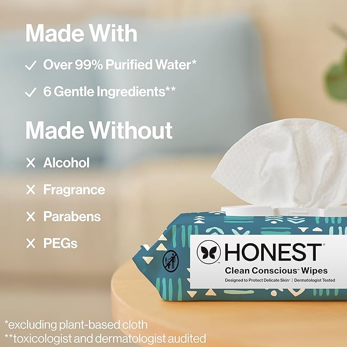 The Honest Company Hypoallergenic Multi-Use Baby Wipes for Sensitive Baby Skin, Balance Blues, 60 Count