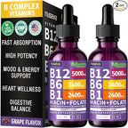 (2 Pack) Vitamin B12 and B6 Liquid Drops, B12 Sublingual Vitamin B Complex - B 12 Vitamin 5000mcg - B12 Methylcobalamin for Energy, Brain, Heart Support with 27,200 mcg, Grape Flavor, 80 Servings