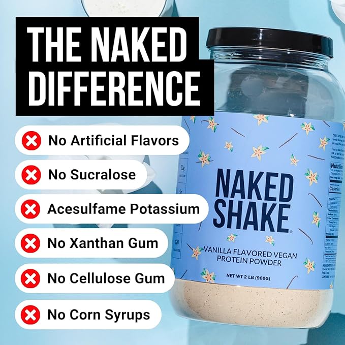 NAKED Shake - Vanilla Protein Powder - Plant Based Protein Shake with Mct Oil, NSF Certified, Gluten-Free, Soy-Free, No Gmos Or Artificial Sweeteners - 30 Servings