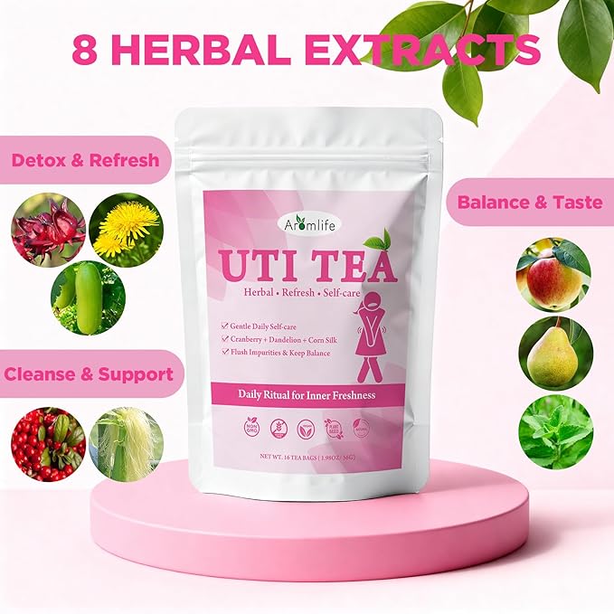 Aromlife UTI Tea for Women, Herbal UTI Tea for Cleanse & Daily Balance, Natural Teas with Cranberry, Corn Silk & Dandelion, Sugar-Free - 16 Teabags