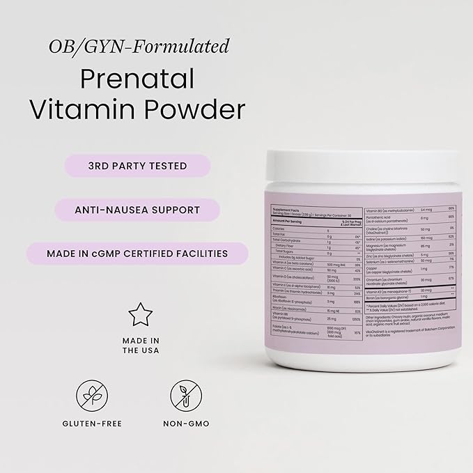 Perelel Prenatal Vitamins Powder for 1st Trimester, with Vitamin B6 & Methylfolate, Anti Nausea Support, Dairy Free, Sugar Free Clean Drink Mix for Early Stage Support, Light Vanilla, 30 Day Supply