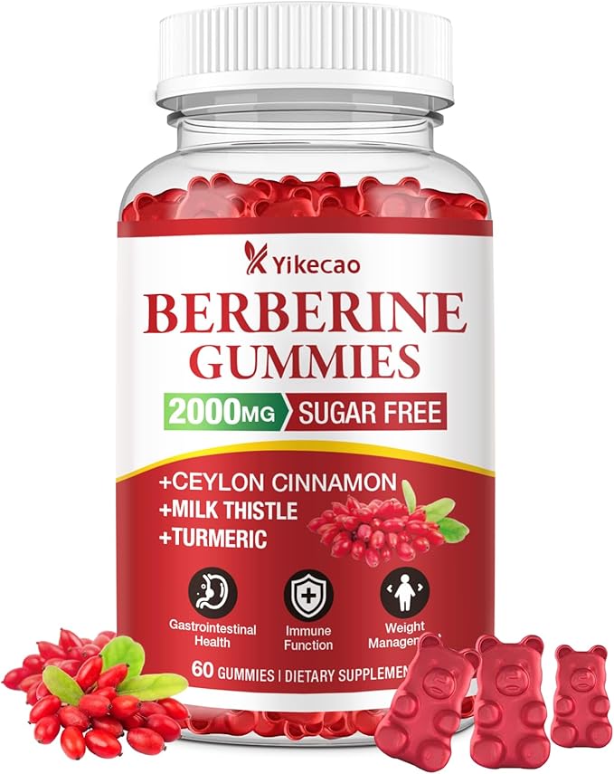 2000mg Berberine Gummies with Ceylon Cinnamon, Organic Berberine HCL Supplement for Women & Men, Sugar Free, Vegan, Non-GMO, Gluten-Free, Raspberry Flavor-60 Count