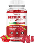 2000mg Berberine Gummies with Ceylon Cinnamon, Organic Berberine HCL Supplement for Women & Men, Sugar Free, Vegan, Non-GMO, Gluten-Free, Raspberry Flavor-60 Count