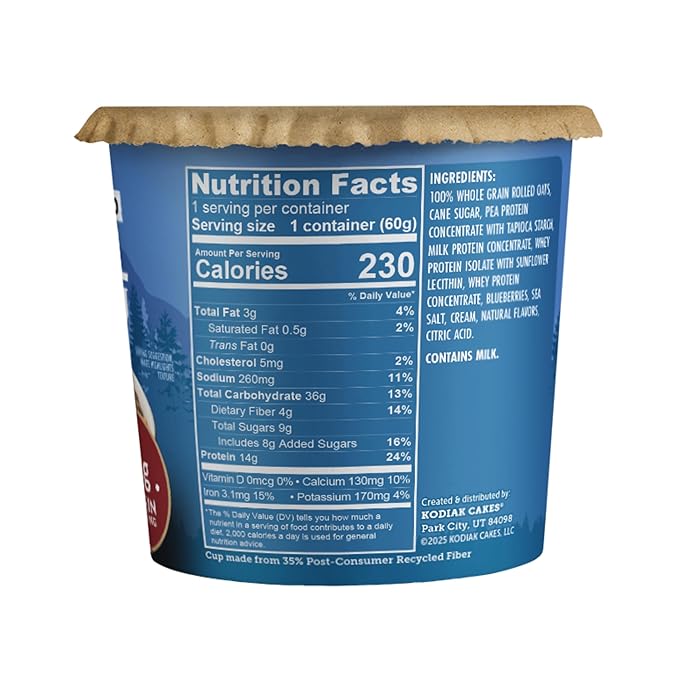 Kodiak Instant Oatmeal Cups, Blueberries & Cream, High Protein, 100% Whole Grains, (12 cups)