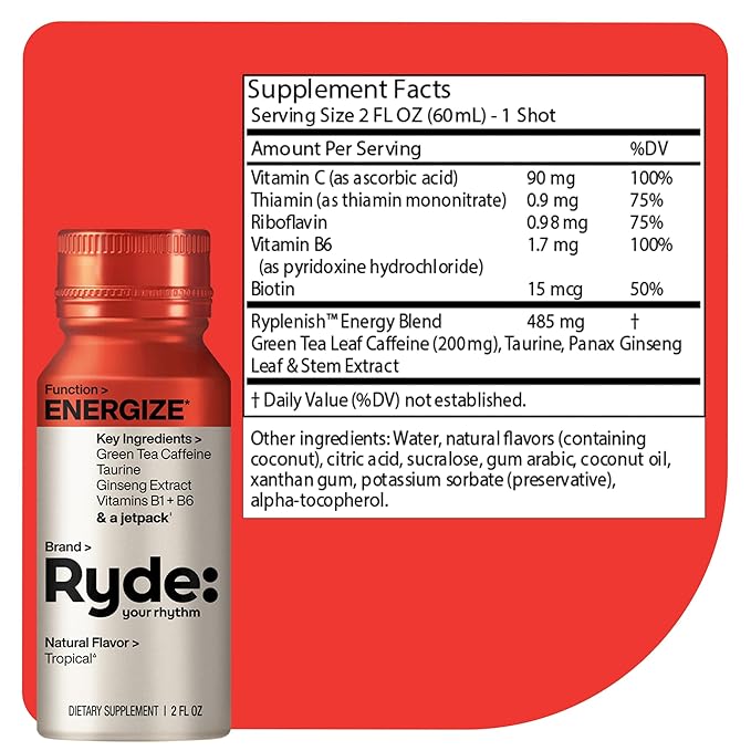 Ryde: Discovery Pack | Energize, Focus & Relax Shots | Green Tea Caffeine, Taurine, Ginseng, B Vitamins, L-Theanine, Lemon Balm, Chamomile | 0 Calories, 0 Sugar | Variety Pack – Try Them All (24 Pack)
