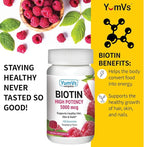 YUM-V's Biotin Gummies – High Potency Biotin Vitamins 5,000 mcg – Natural Raspberry Flavor Hair Vitamins – Kosher Hair Skin and Nails Gummies (100 Count)