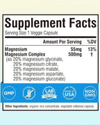 Terranics 5-in-1 Magnesium Complex Supplement 500mg - 5 Forms High Absorption Magnesium Glycinate Citrate Malate Aspartate Gluconate for Sleep Heart Health - Non-GMO 240 Vegan Capsules